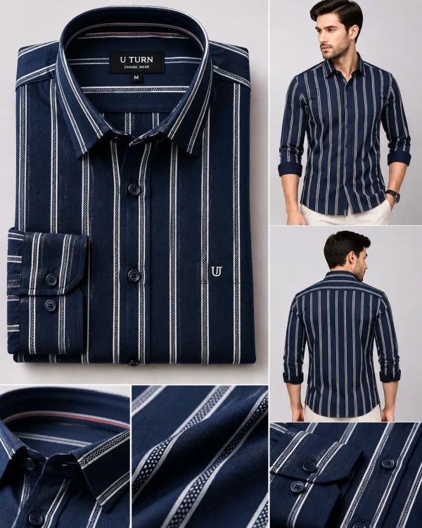 pg shirt U Turn Men's Casual Printed Striped Shirt